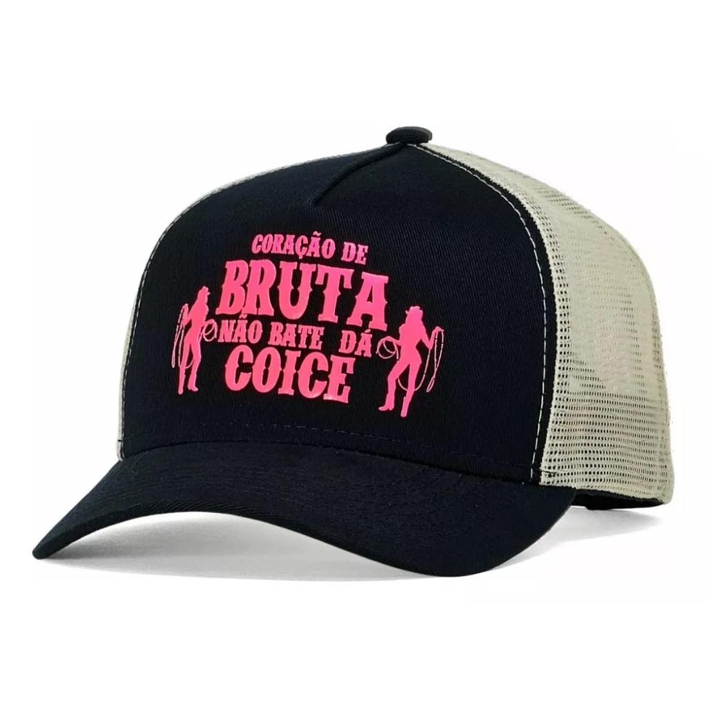 Boné Country Trucker Feminino Coração de Bruta não bate da coice Made in Roça