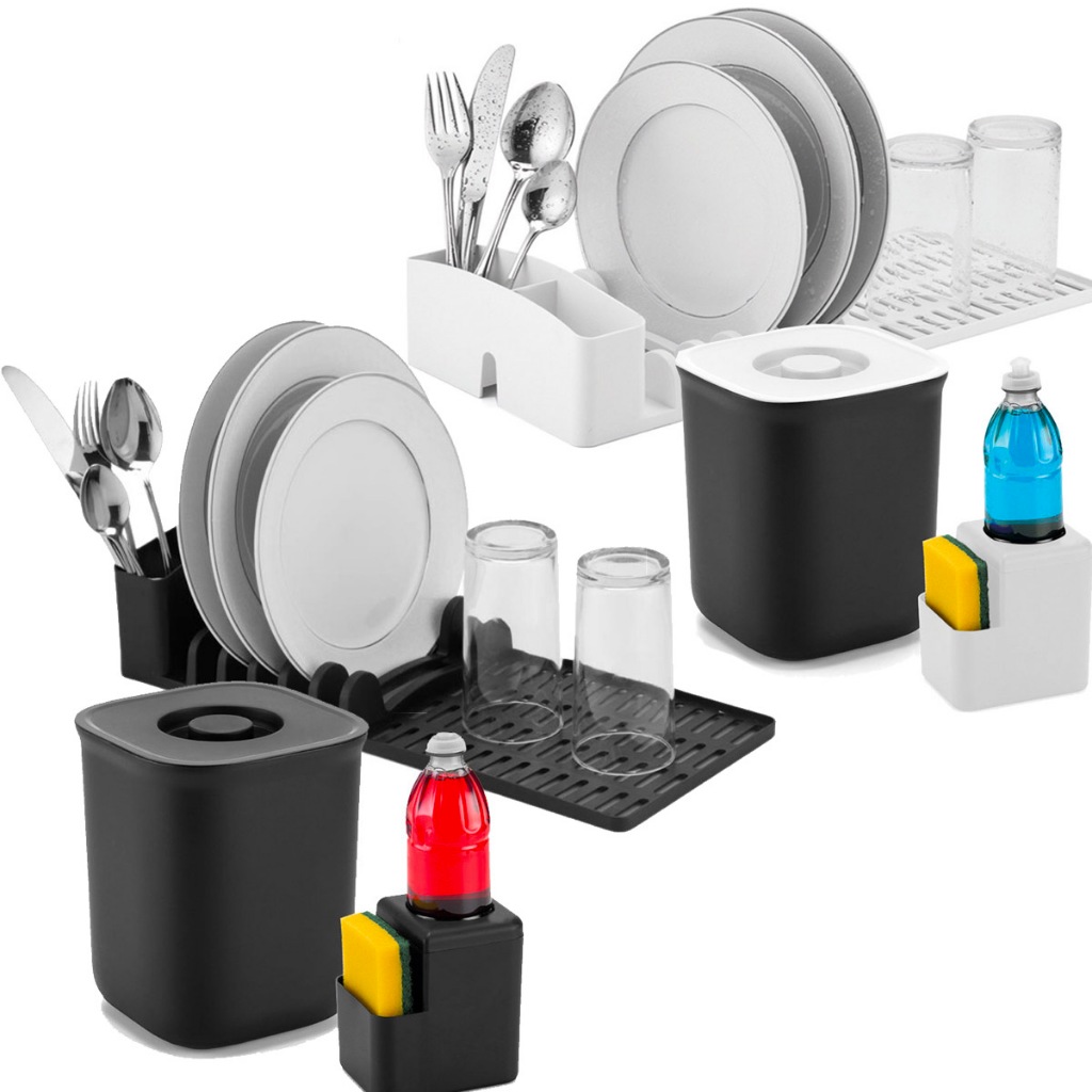 Kit Organizador Pia Escorredor Slim Lixeira 2,5l Porta Detergente Cozinha Apartamento Dasplast - Home & Living