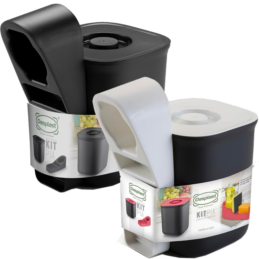 Kit Organizador Cozinha De Pia Porta Suporte Esponja Bucha de Louca Detergente Lixeira 4 L Dasplast - Home & Living