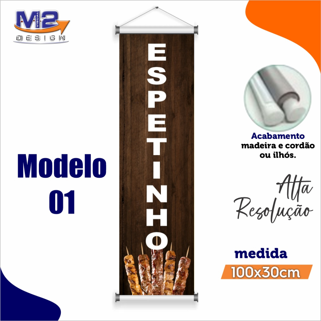 Banner Espetinho Churrasco lanche  - 100x30cm - Alta Qualidade e Resolução