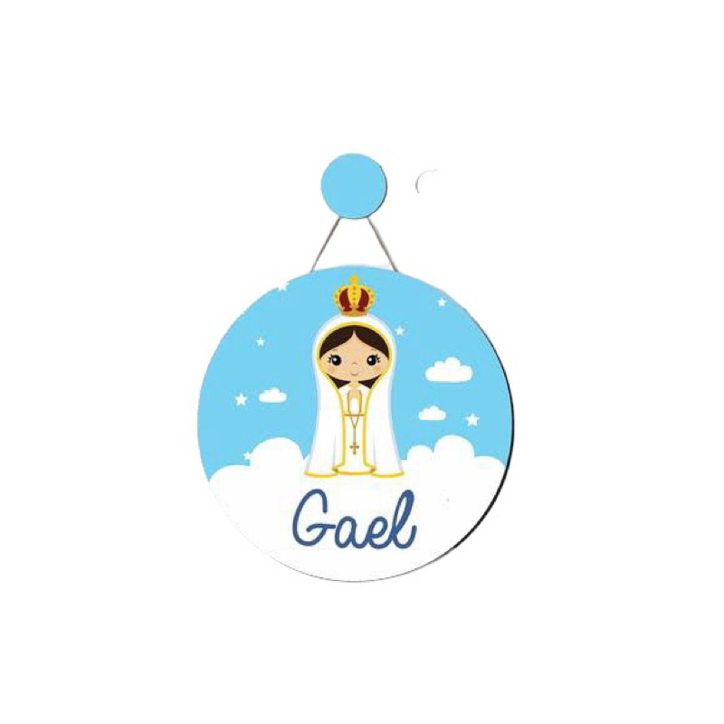Placa Decorativa Redonda Enfeite Para Porta Infantil Menino Nossa Senhora De Fátima