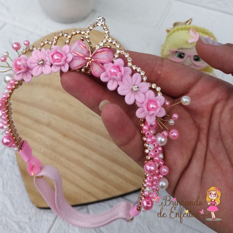 headband infantil coroa com borboletas personalizada