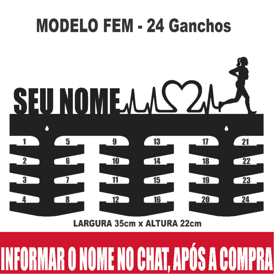 Porta Medalhas Corrida Com Nome Feminino & Masculino MDF Vazado