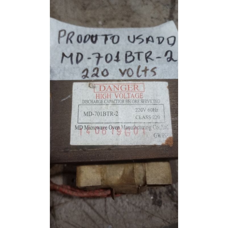 Transformador MD-701 BTR-2 220 Volts para Microondas (LER DESCRIÇÃO)