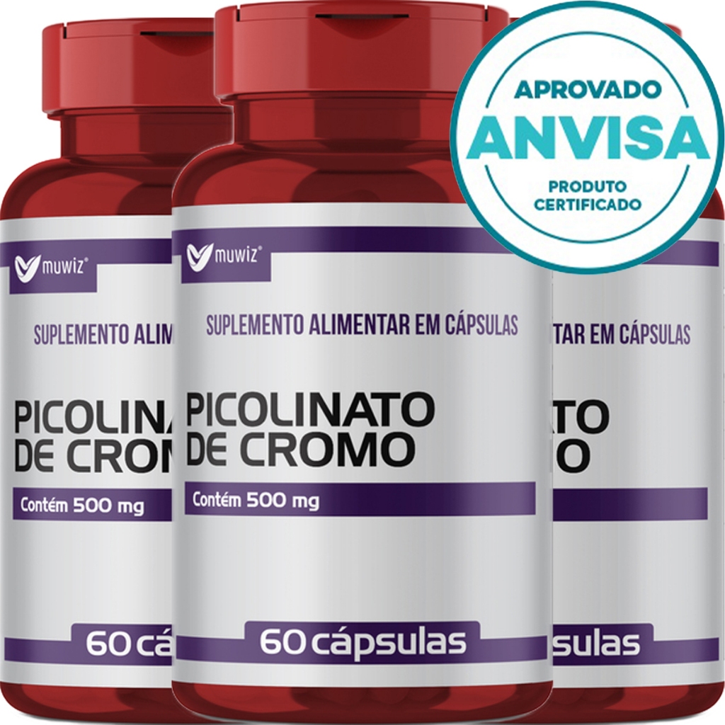 KIT 3 Unidades Picolinato De Cromo - 60 Cápsulas 500mg - Muwiz