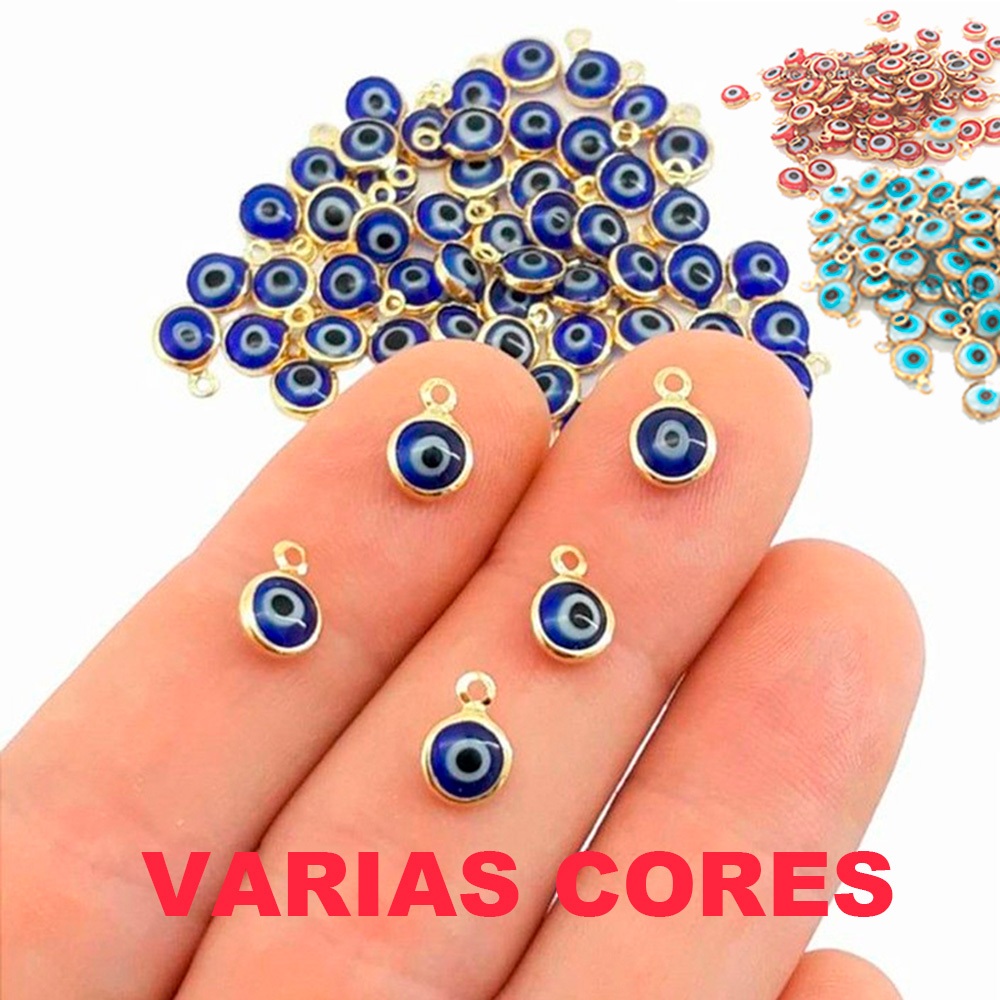 Kit MINI PINGENTE OLHO GREGO FOLHEADO A DOURADO PARA MONTAGEM DE BIJUTERIAS E ARTESANATOS Azul claro