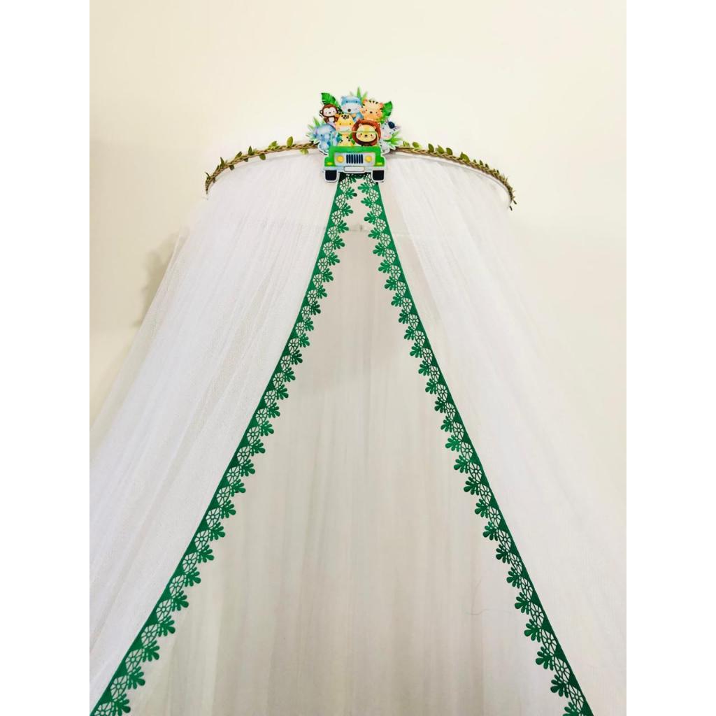 Dossel safari bebe menino com tule mosquiteiro com grippir verde