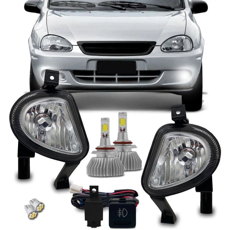 Kit Farol Milha Chevrolet Corsa Classic Meia Lua 2003 Á 2007 + Kit Super Led H3 6000k