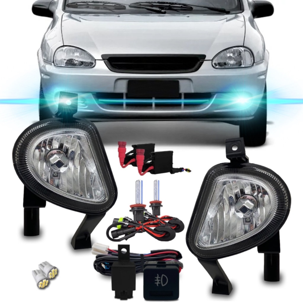 Kit Farol De Milha Chevrolet Corsa Classic Meia Lua 2003 Á 2007 + Kit Xênon 8000k