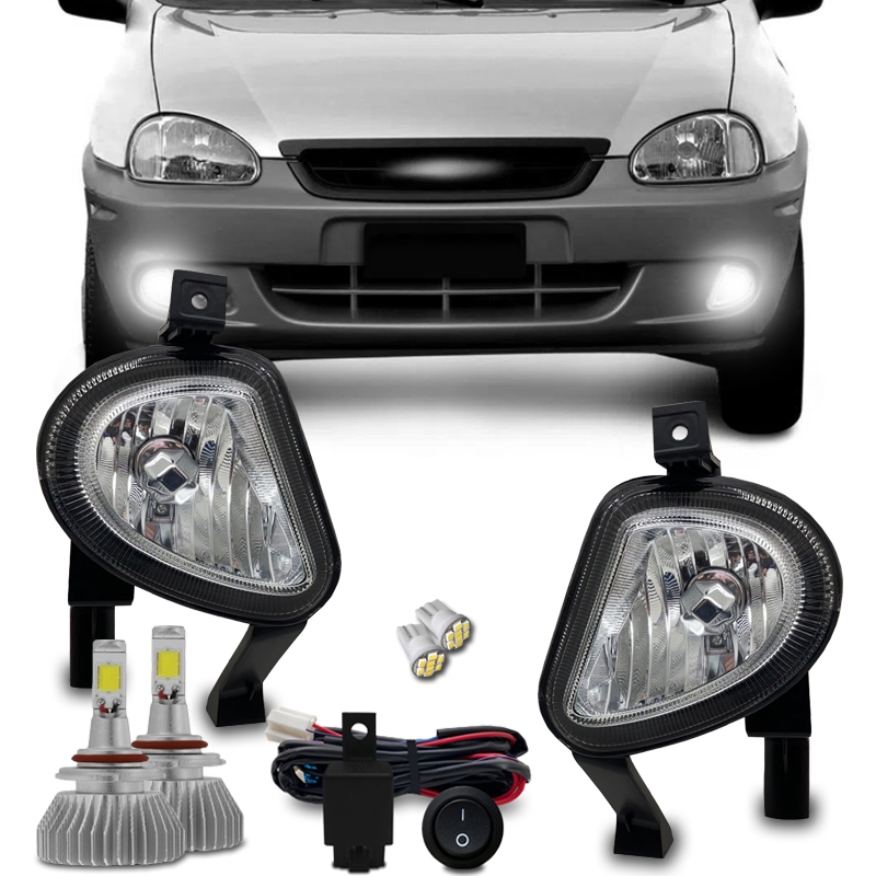Kit Farol Milha Chevrolet Corsa Classic Meia Lua 2003 Bt Alt + Kit Super Led 6000k