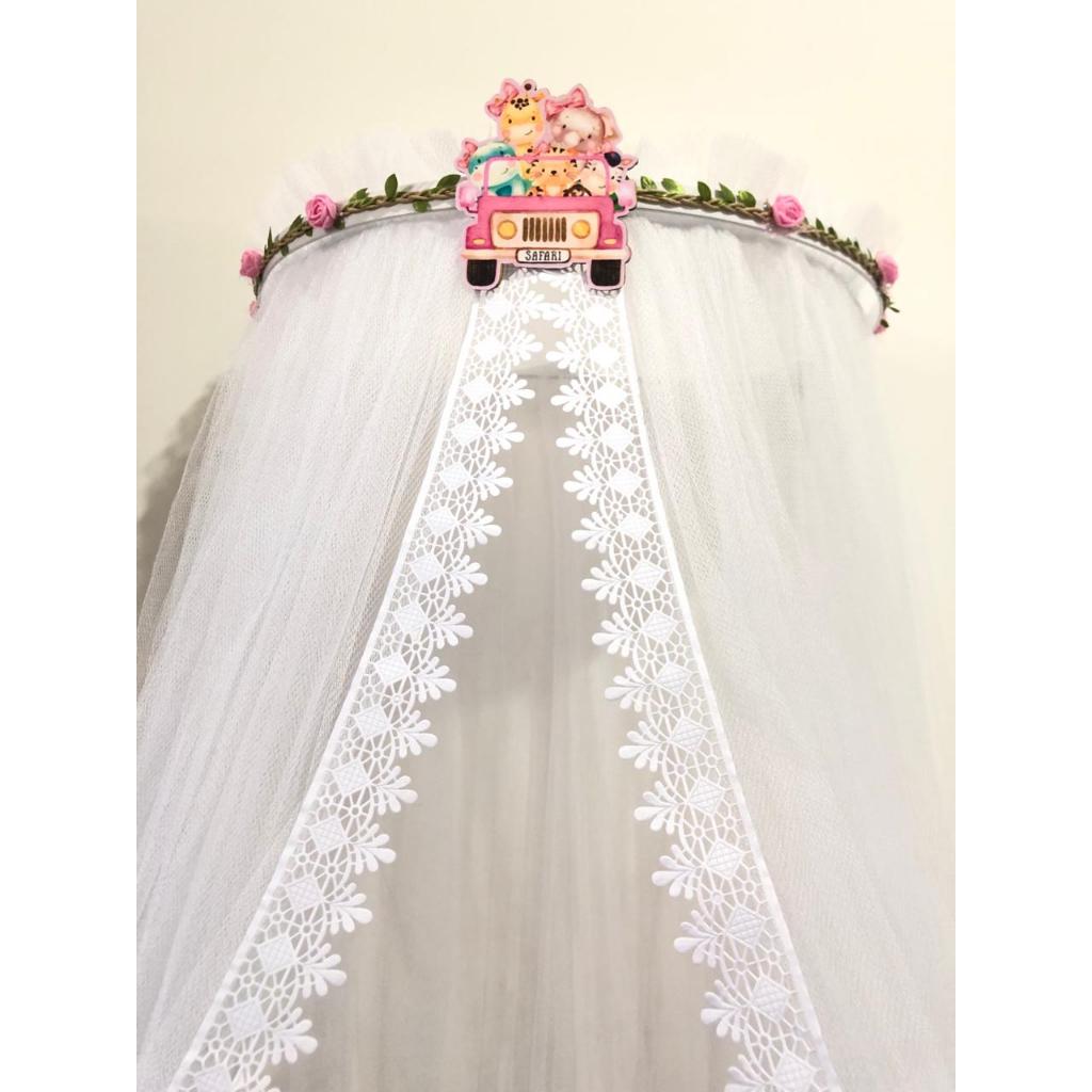 Dossel Safari Menina com tule mosquiteiro em Grippir Branco
