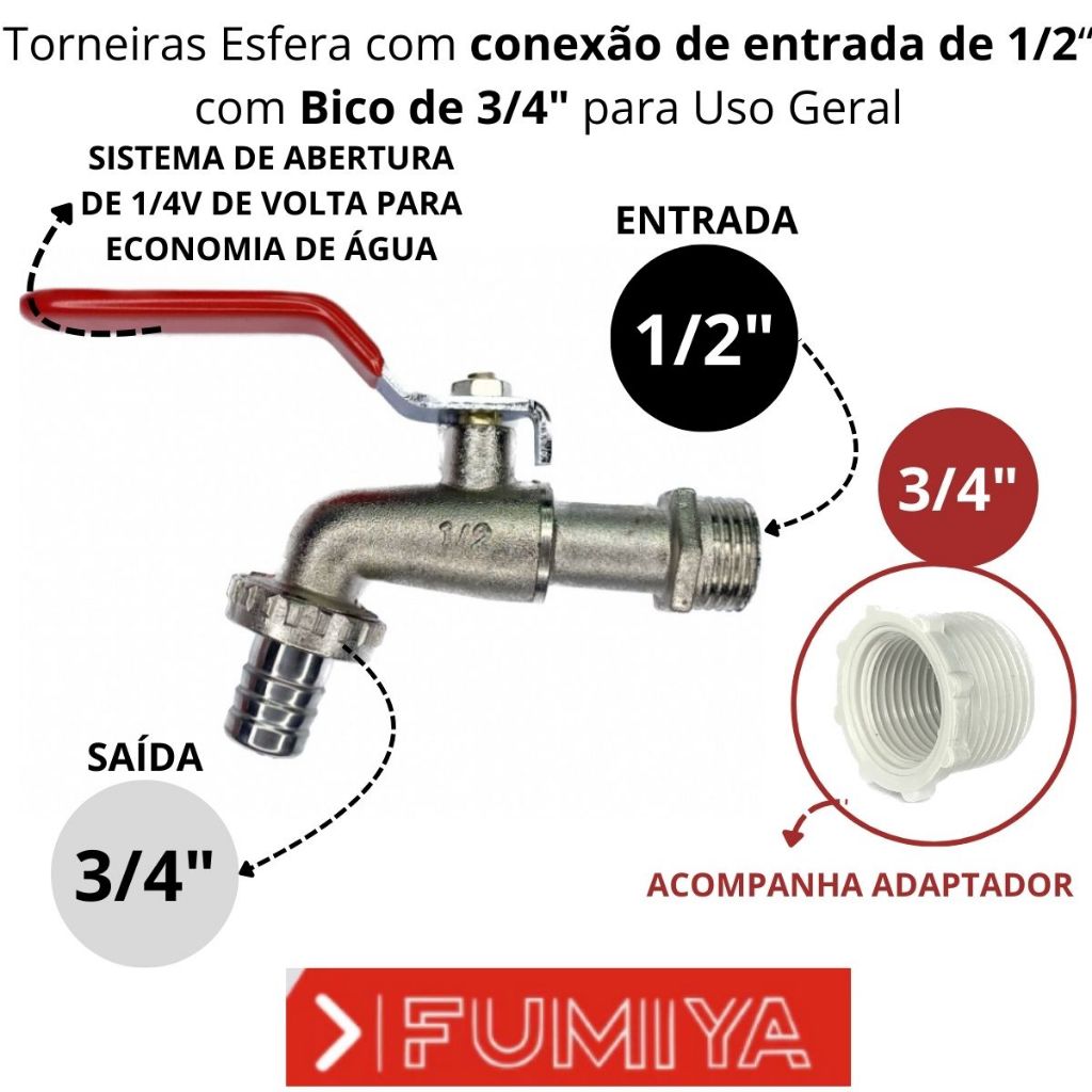Torneira Esfera de Jardim Tanque – Entrada 1/2 Bico 3/4