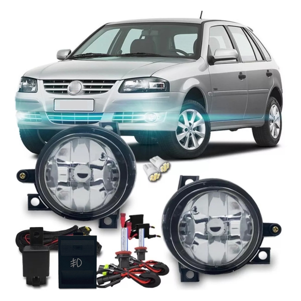 Kit Farol Milha Gol G4 Saveiro Parati Botao Modelo Original + Kit Xenon H3 8000k