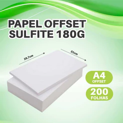 Papel Sulfite Offset 180g A4, 200 Folhas, Tamanho 21x29,7cm, Branco Grosso Cartolina