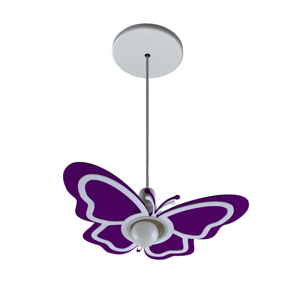 Luminária Pendente Borboleta Roxa quarto infantil lustre decoração menina lilás quarto led
