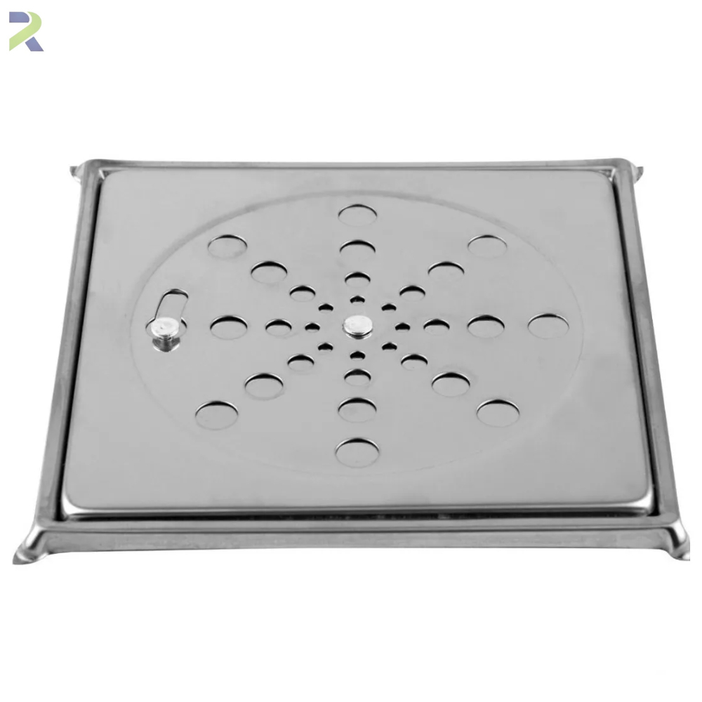 Ralo Tampa Grelha Caixilho Inox Para Banheiro ou Area Gourmet Quadrado 15x15 Com Fecho Anti Odor