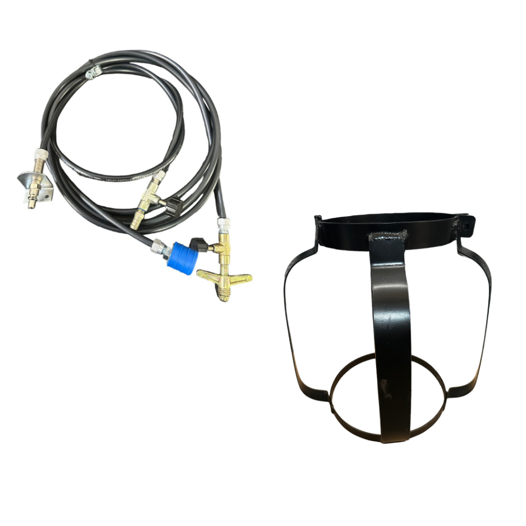 Suporte Botijão De Gás 13kg + Kit Mangueira de Registro Caminhao Anti furto Carreta Onibus Motorhome Trailer
