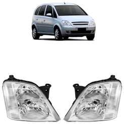 Farol Dianteiro Meriva 2001 2002 2003 2004 A 2012 Máscara Cromada Foco Duplo Lente Lisa Acrílico