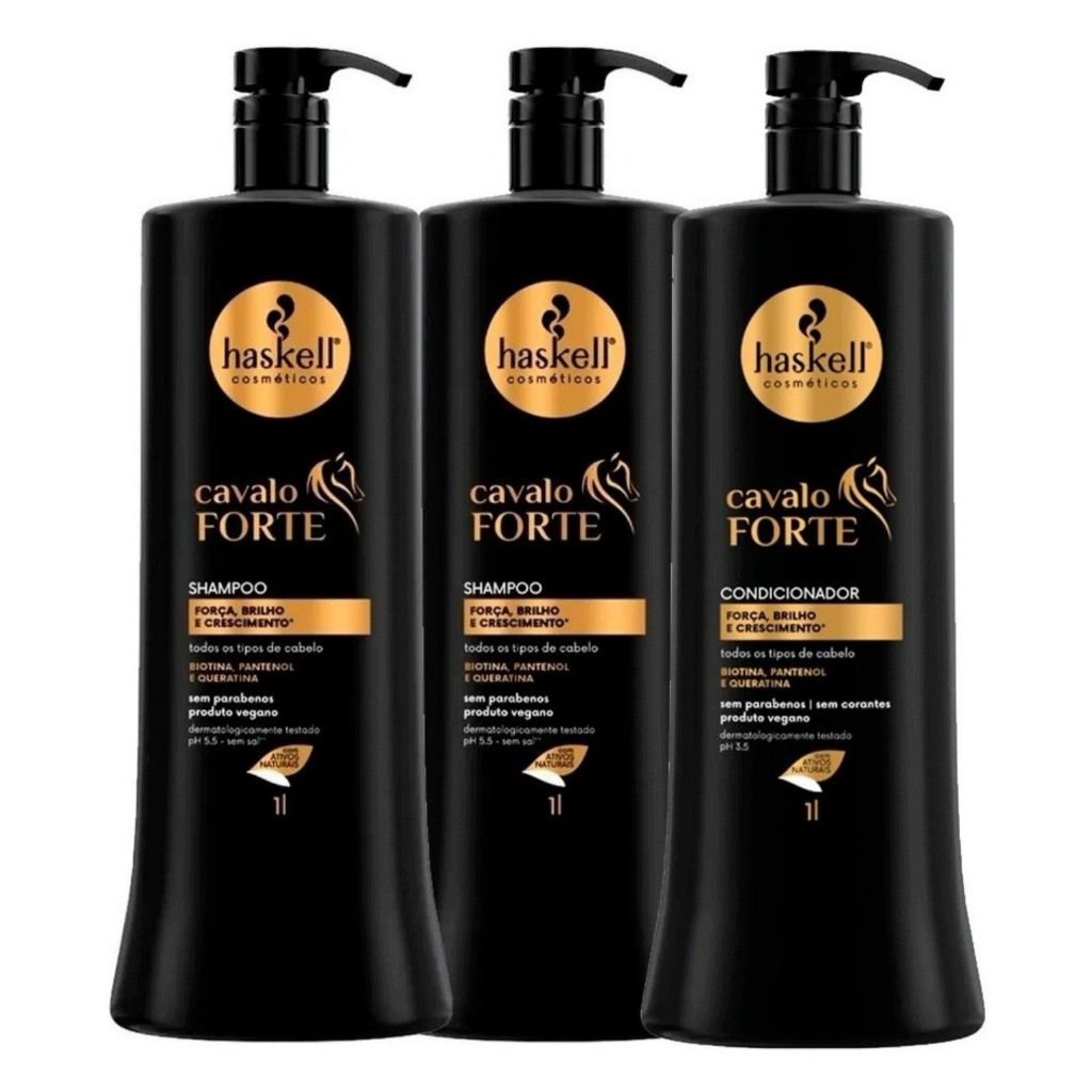 Kit Haskell 2 Shampoos Cavalo Forte 1 Condicionador 1 Litro
