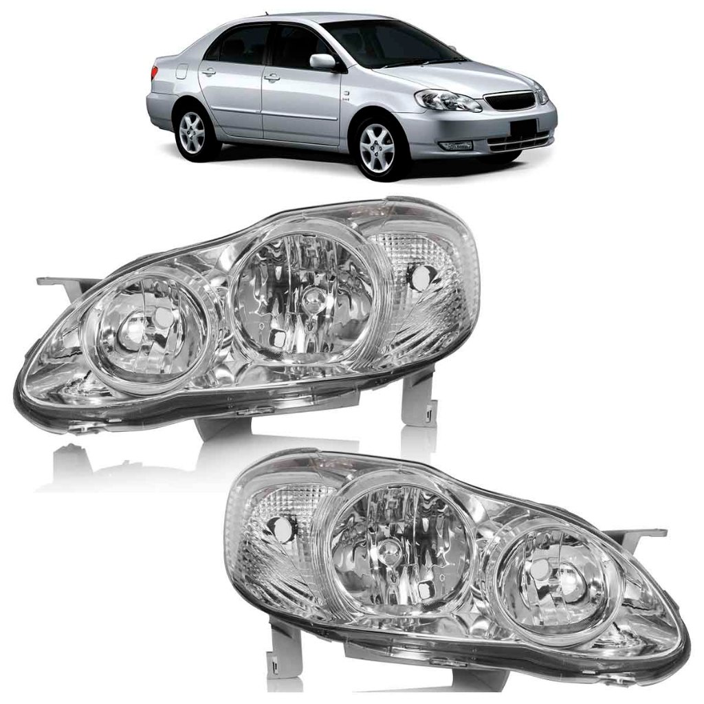 Farol Dianteiro Corolla 2005 2006 2007 2008 2009 Máscara Cromada Foco Duplo Lente Lisa Acrilico em Oferta na Shopee