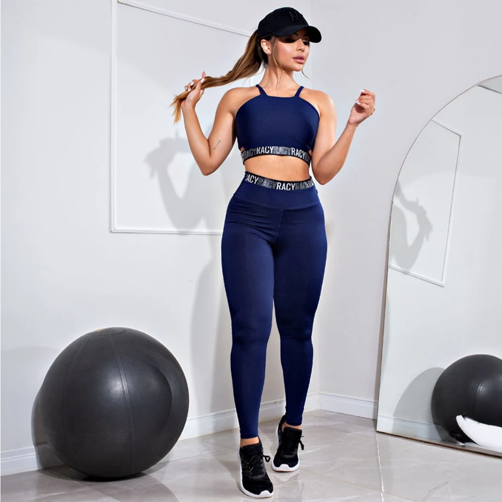Conjunto Fitness Calça Legging Cintura Alta e Cropped Alcinha com Elásticos Racy para Treinar Roupa de Academia Feminina — imagem 1