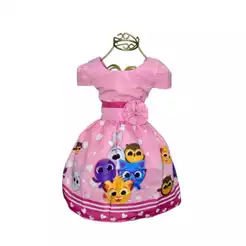 Vestido Infantil Temático Bolofofo Aniversários e Festas.