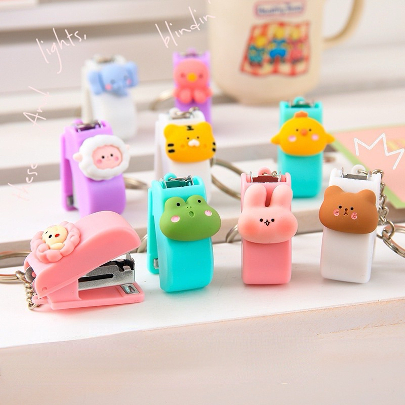 Kit grampeador mini holic petit chaveiro com 2000 grampos papelaria fofa