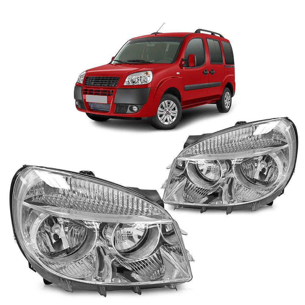 Farol Dianteiro Doblo 2010 2011 2012 2013 2014 2015 2016 A 2018 Máscara Cromada Lente Lisa Acrílico em Oferta na Shopee