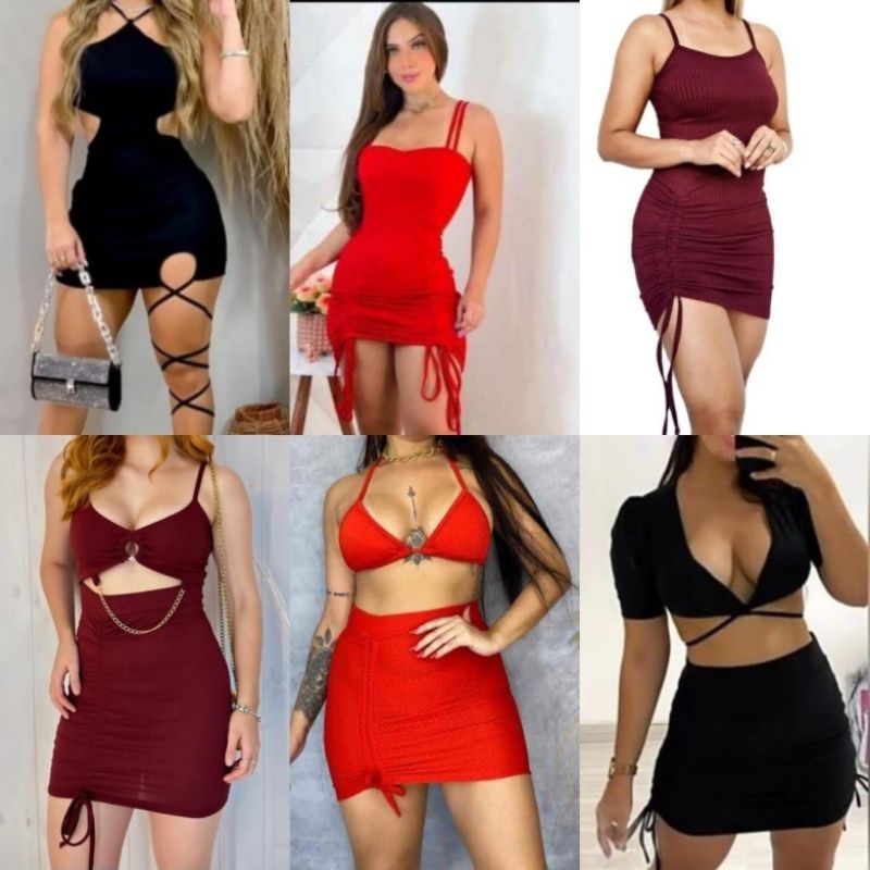 kit 3 vestido tubinho curto modelagem gringa - veste 36 ao 40 - roupa feminina