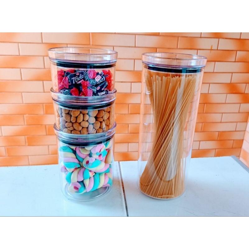 Porta mantimentos e espaguete  redondo para cozinha Kit com 4 Potes Herméticos