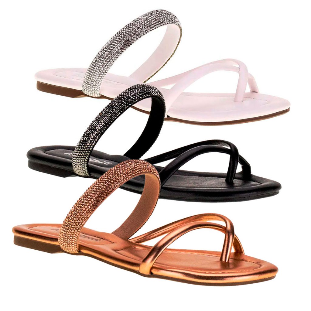 Chinelo Feminino Rasteirinha Tira Brilhante Via Marte 2321110 - Women Shoes