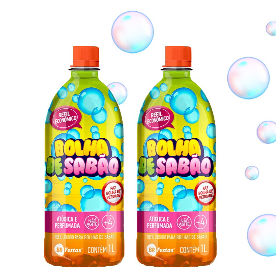 2 Líquido Para Fazer Bolha De Sabão Refil De 1 Litro Brincadeira Criança Máquina