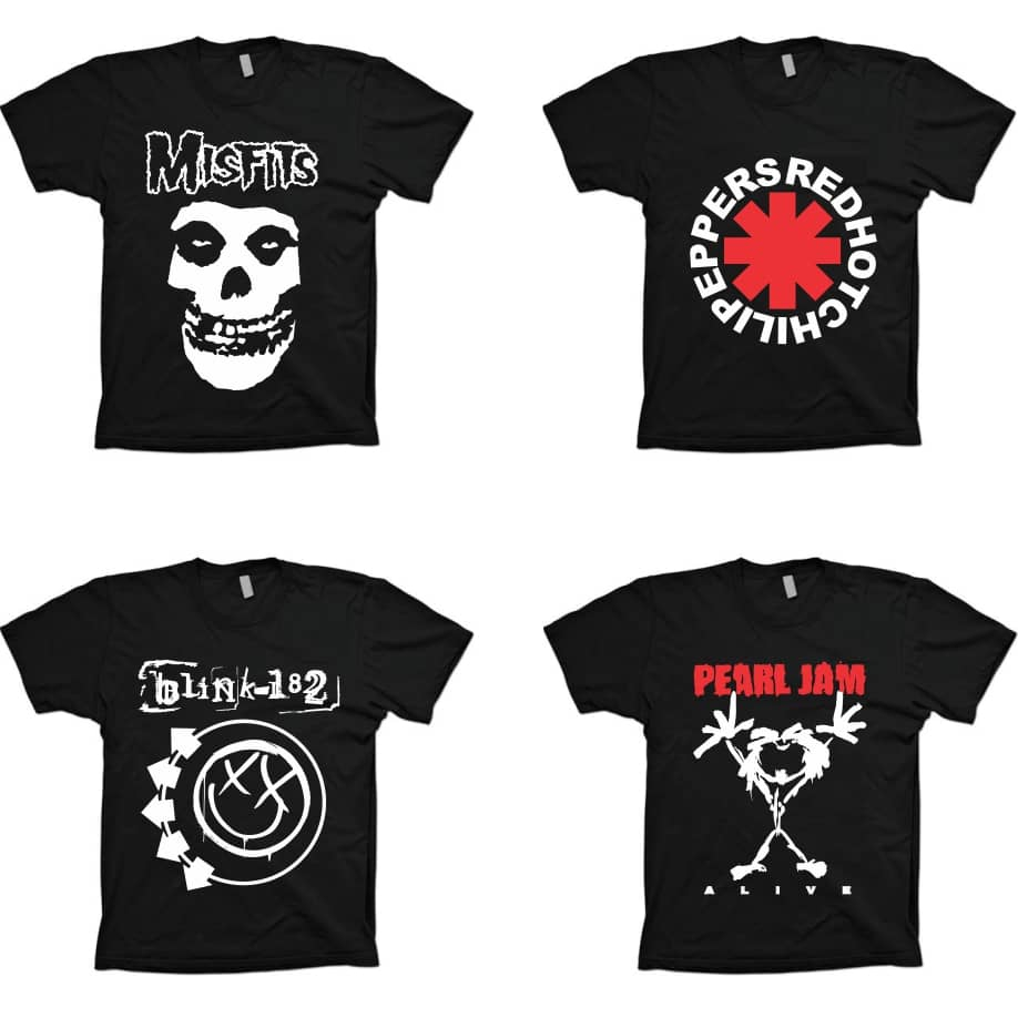 Camisetas Bandas Rock - Blink 182, Misfits, Red Hot Chili Peppers, Pearl Jam - 100% Algodão