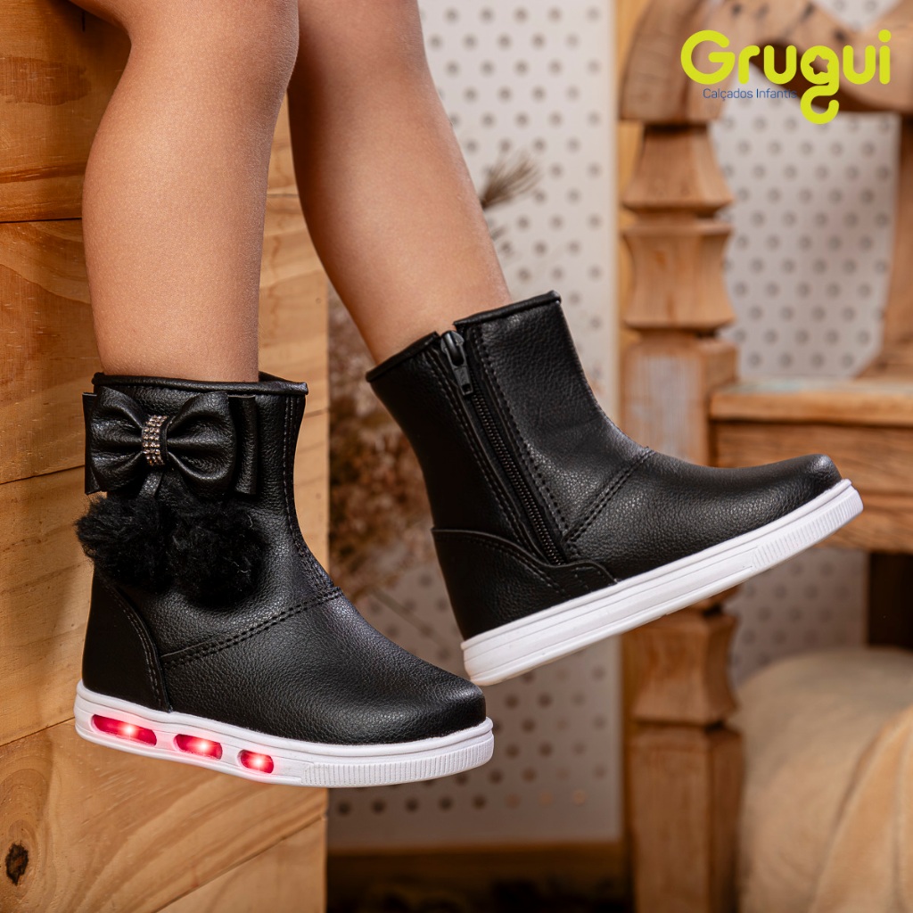Bota Infantil Grugui Cano Médio Pisou Piscou Led Zíper