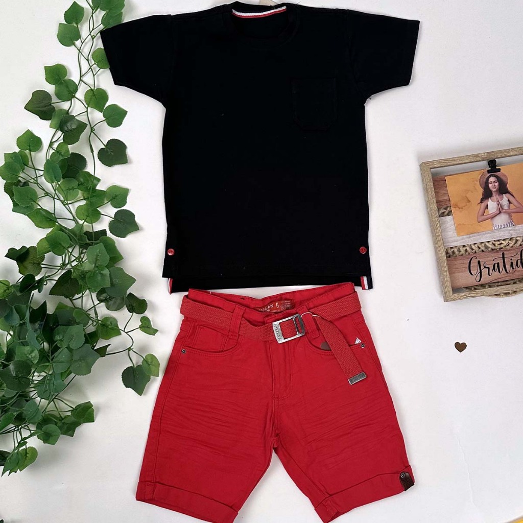 Conjunto Masculino Camisa e Short Jeans em Algodão - Escolha sua Combinação - Shorts com regulagem no Cós — imagem 2 de 2