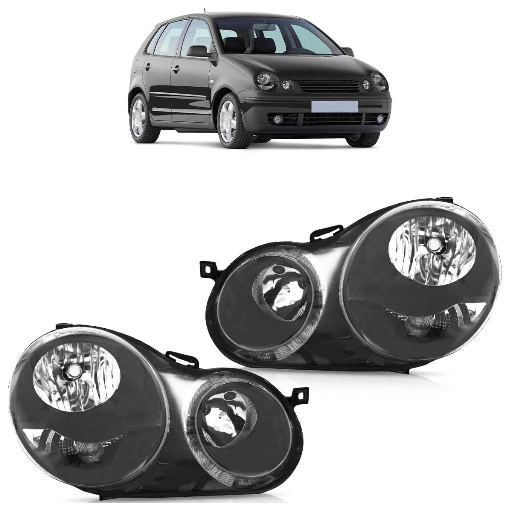 Farol Polo 2003 2004 2005 2006 Máscara Negra Foco Duplo Lente Lisa Acrilico - Spare Parts and Accessories for Vehicles