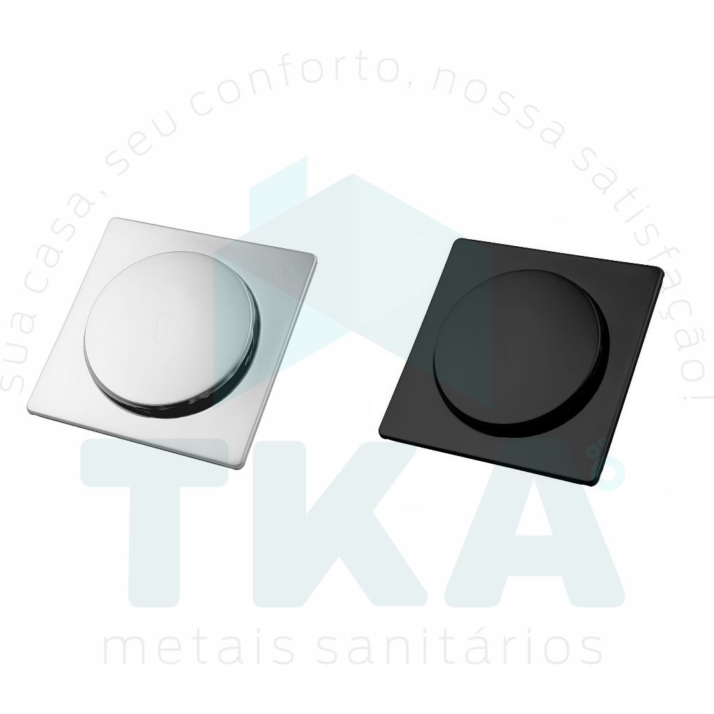 Ralo Click Para Banheiro Inteligente Luxo 10x10 cm Cromado Inox Preto Fosco Black Elimina Odor