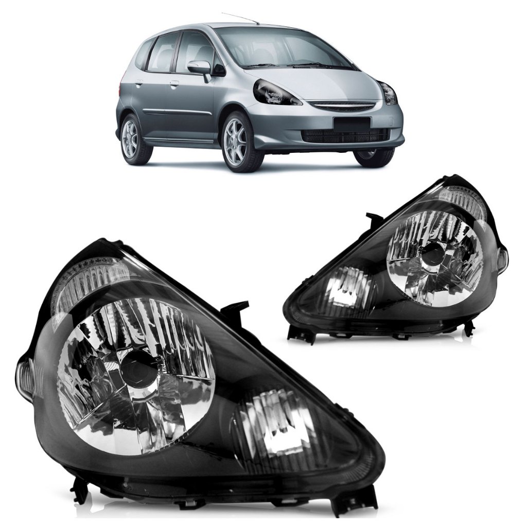 Farol Dianteiro Fit 2003 2004 2005 2006 2007 2008 Máscara Negra em Oferta na Shopee