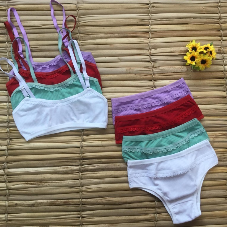Conjunto Infantil Canelado Top e Calcinha em Algodão Infanto Juvenil Moda Intima