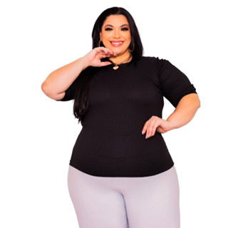 Blusa plus size princesa bufante canelada manga curta oncinha e diversas cores