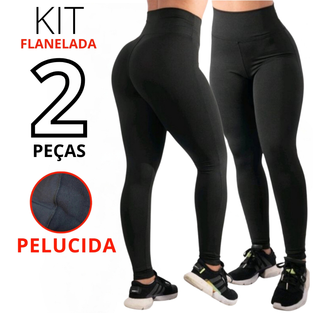 Kit 02 Calças Legging Flanelada Leg Peluciada Levanta Bumbum Zero Transparência