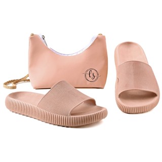 KIT Bolsa de Lado com Chinelo Feminino Nuvem Slide Confortavel Macio Luiza Liz