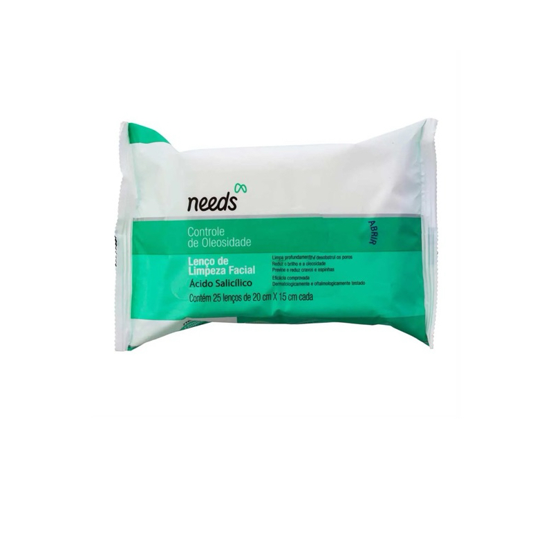 Lenços Umedecidos Facial Needs Antioleosidade Hipoalergênico com 25 Unidades