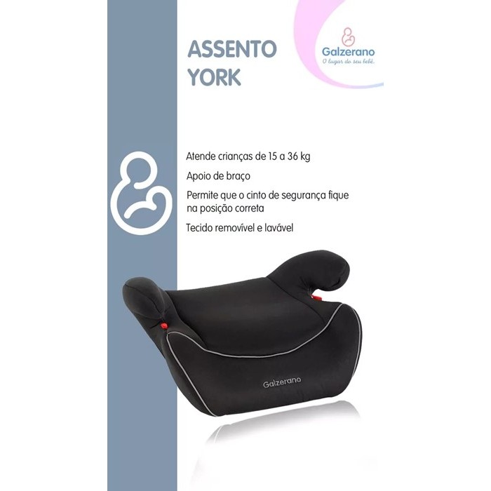 Assento York Crianças de 15 a 36 Kg Preto Galzerano - Envio Imediato
