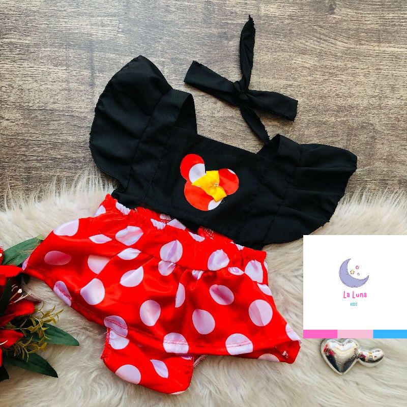 Romper Jardineira Mesversario Mesario Básico Minnie Vermelha