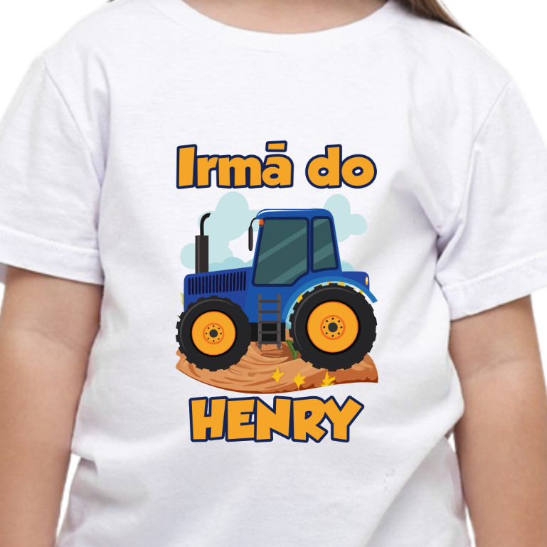 Camiseta Infantil Irmã TRATOR AZUL New Holland personalizada com nome - Aniversário Festa Tema Infantil ZLprint