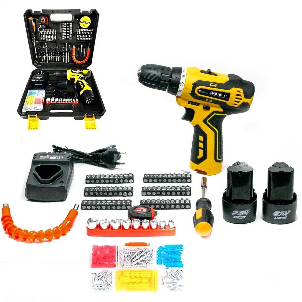 Parafusadeira E Furadeira Auto Reverso Bivolt 2 Baterias 25v 10mm Profissional Acessorios e Maleta