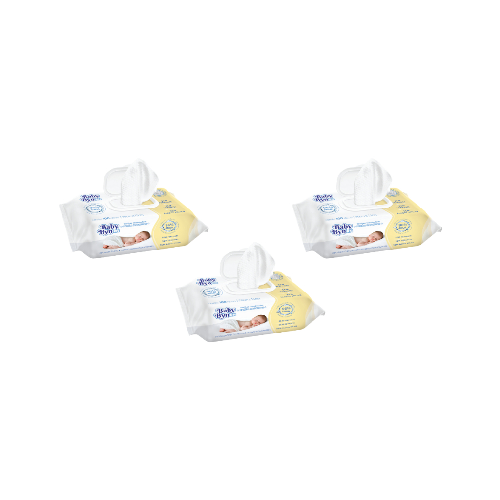 Toalha Umedecida Baby Byn RN 300fls (3undX100fls) em Oferta na Shopee
