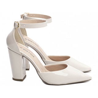 Sapato Feminino Scarpin Branco Salto Alto Grosso 9cm Bico Fino