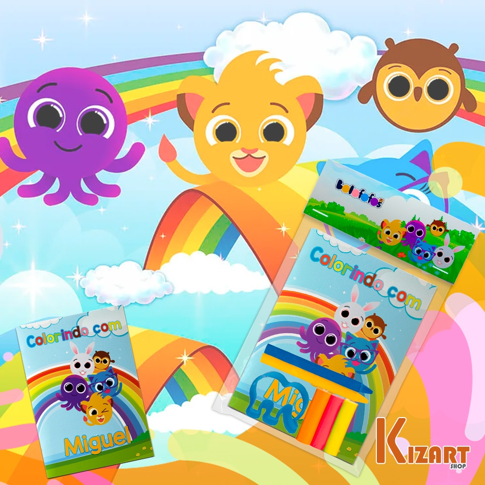 Mini Livrinho Para Colorir Infantil Tema Personalizado Bolo Fofos 8 Pg 10x15cm + Giz, Massinha E Molde